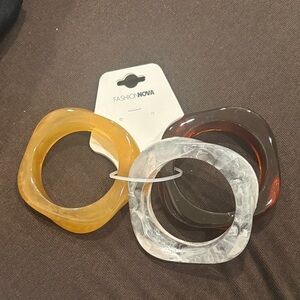 Fashion Nova Resin Bangle Set - Amber, Clear Marble & Tortoiseshell